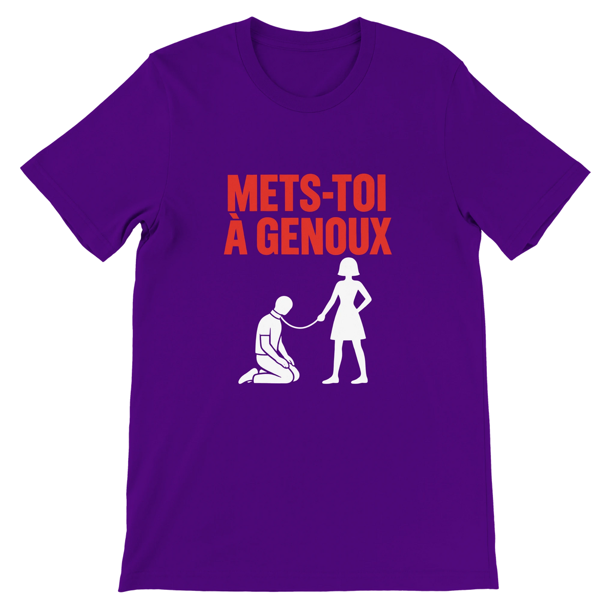 T-shirt « Mets-toi à genoux » violet, devant