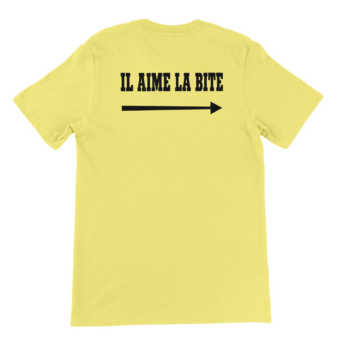 T-shirt « Il aime la bite » jaune, dos