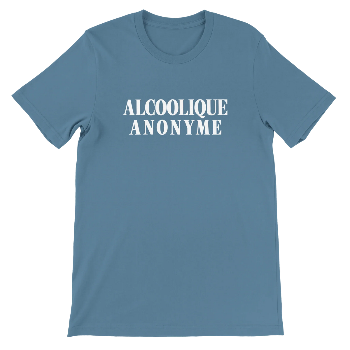 T-shirt « Alcoolique anonyme » bleu acier, devant