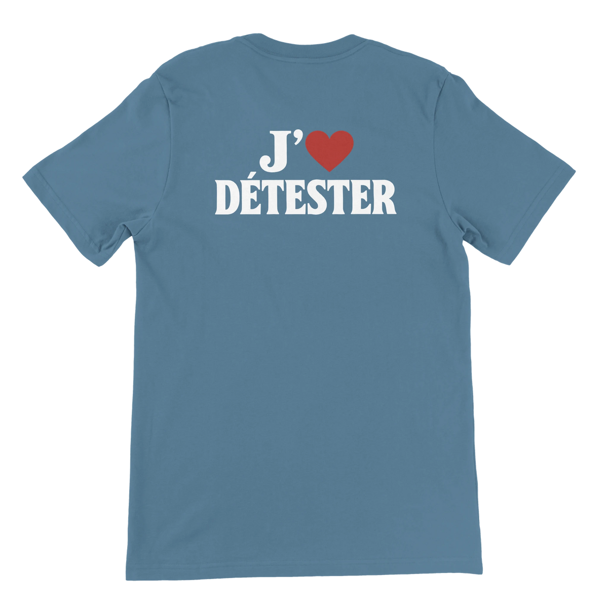 T-shirt « J’aime détester » bleu acier, dos