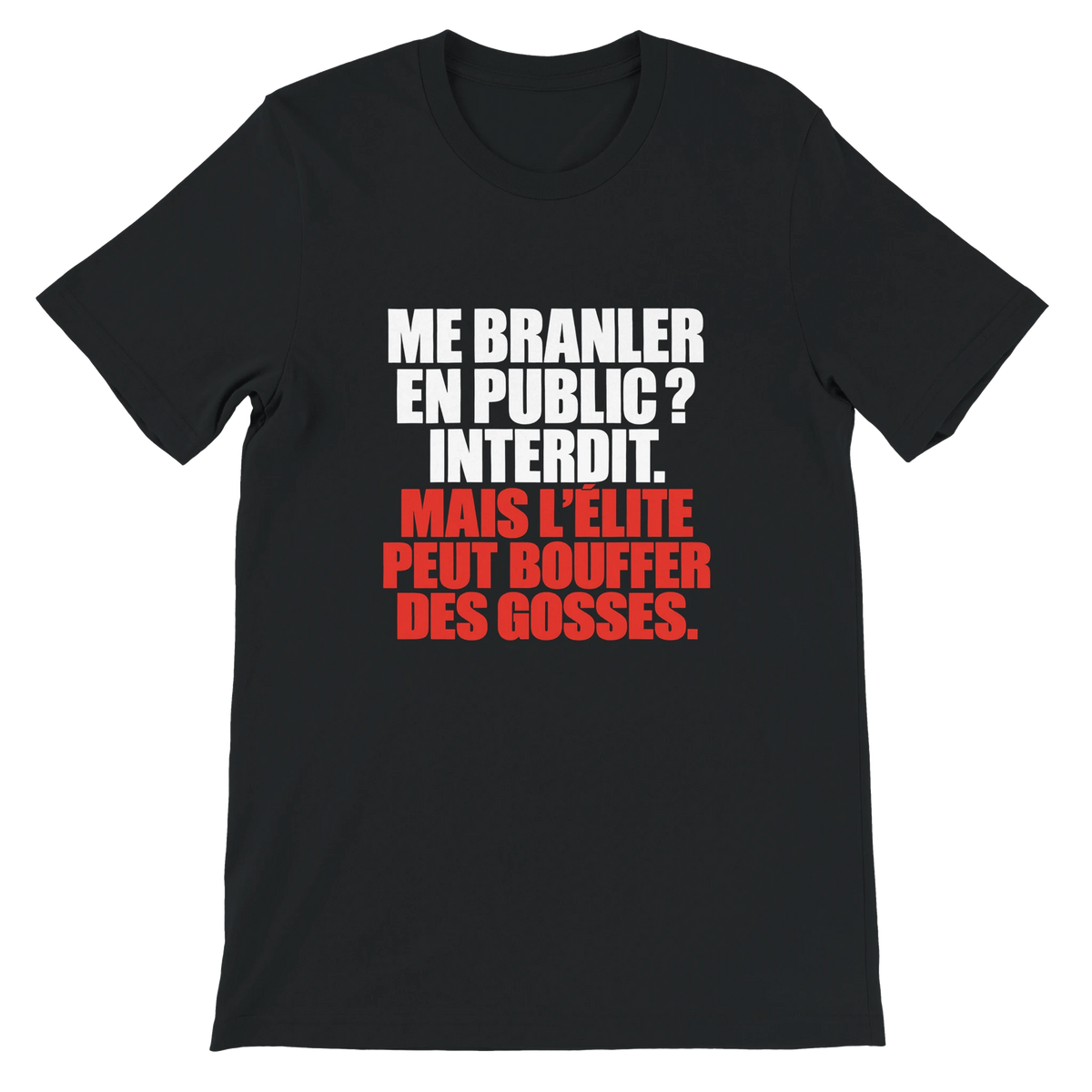 T-shirt « Me branler en public ? Interdit. » noir, devant
