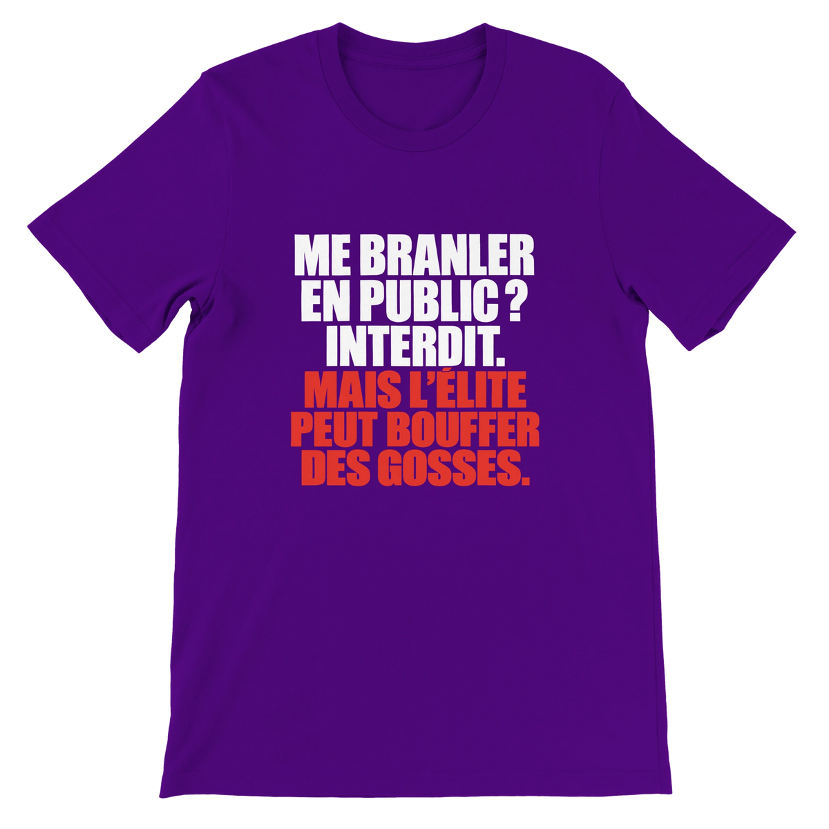 T-shirt « Me branler en public ? Interdit. » violet, devant