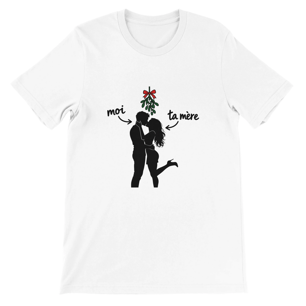 T-shirt « Moi et ta mère sous le gui » blanc, devant
