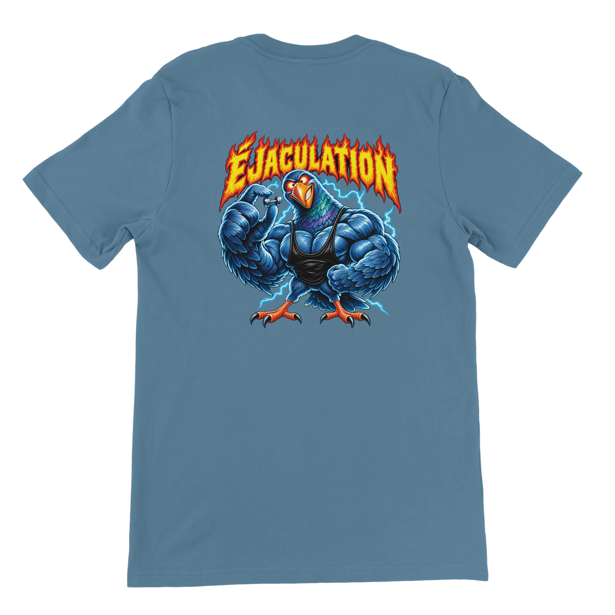 T-shirt « Éjaculation » bleu acier, dos