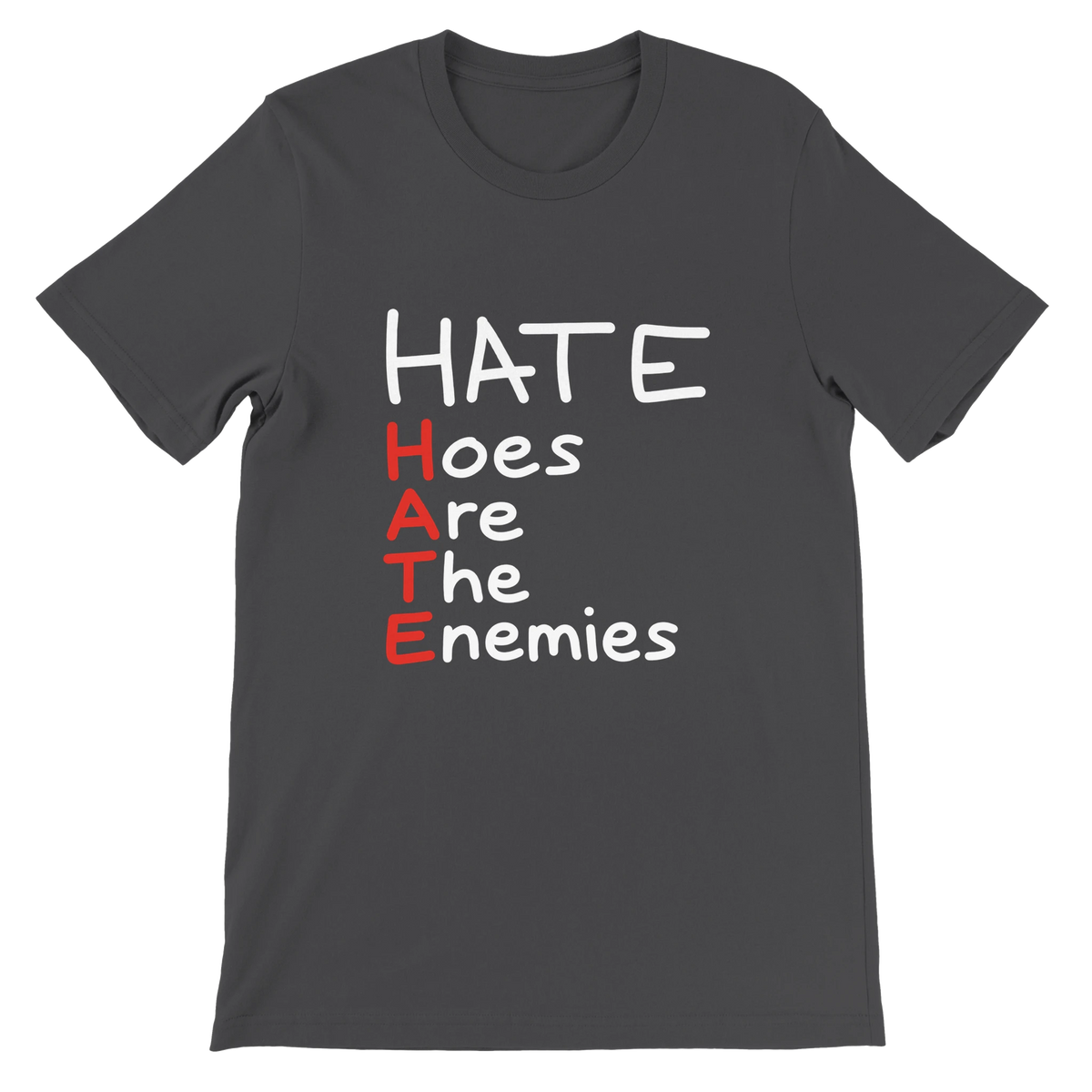T-shirt « HATE (Hoes Are The Enemies) » gris foncé, devant