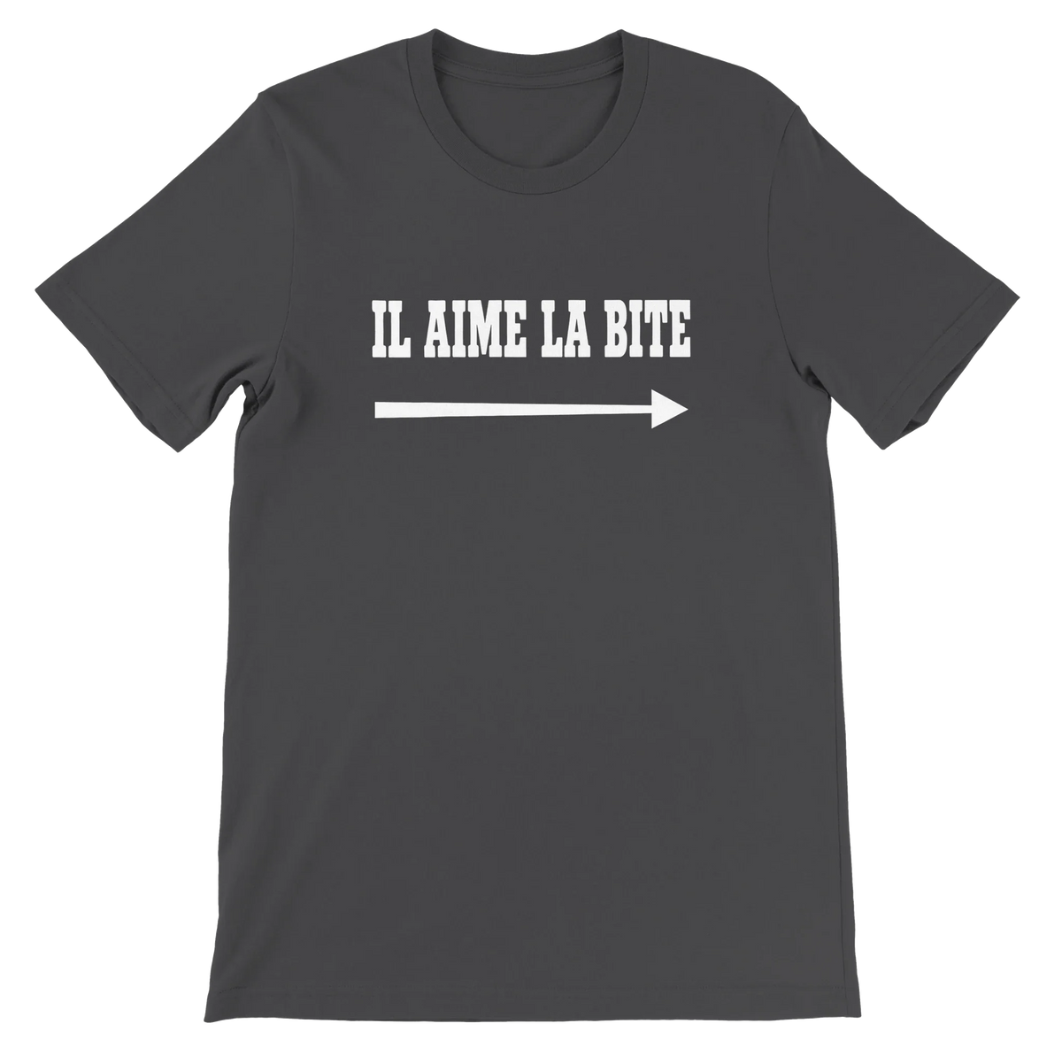 T-shirt « Il aime la bite » gris foncé, devant