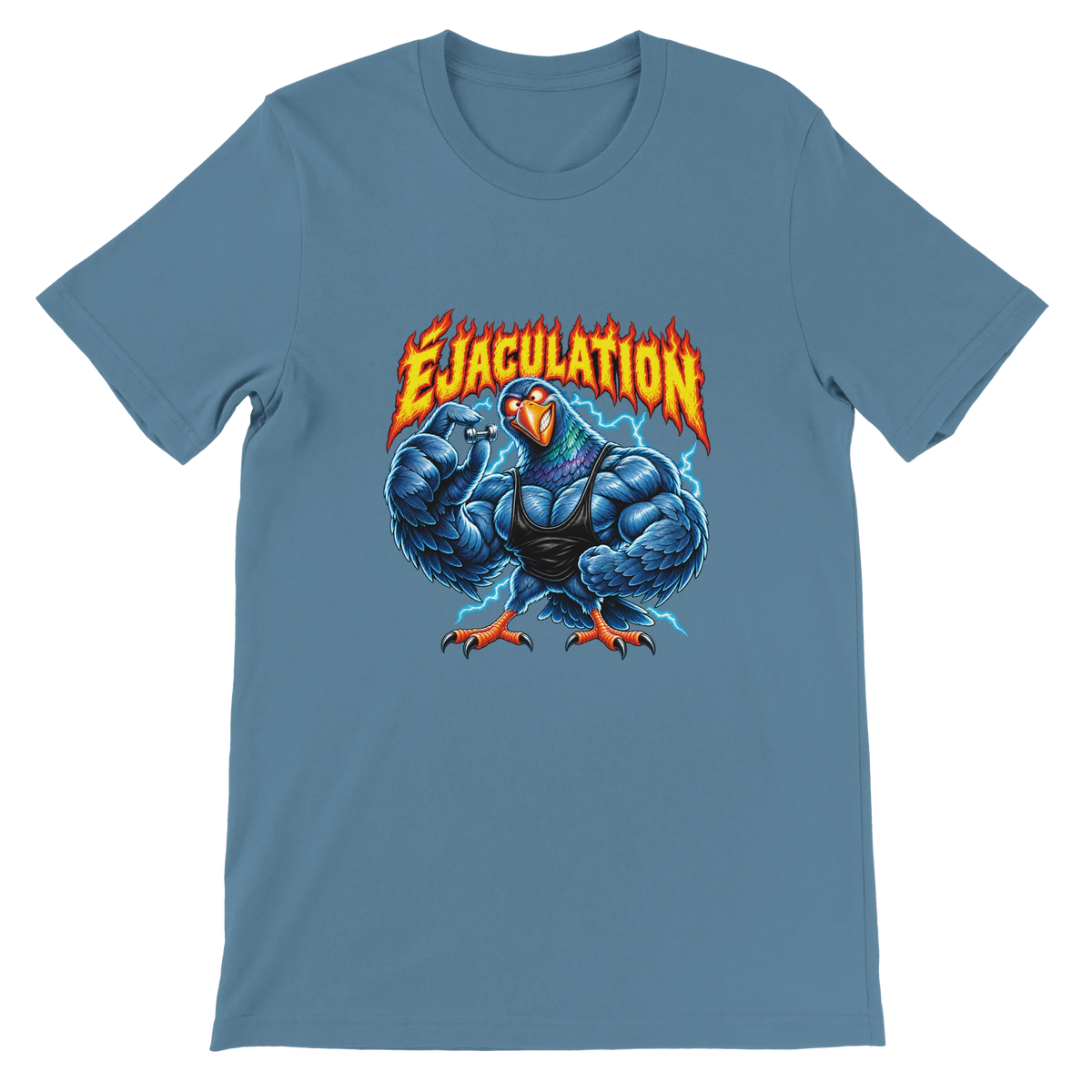 T-shirt « Éjaculation » bleu acier, devant