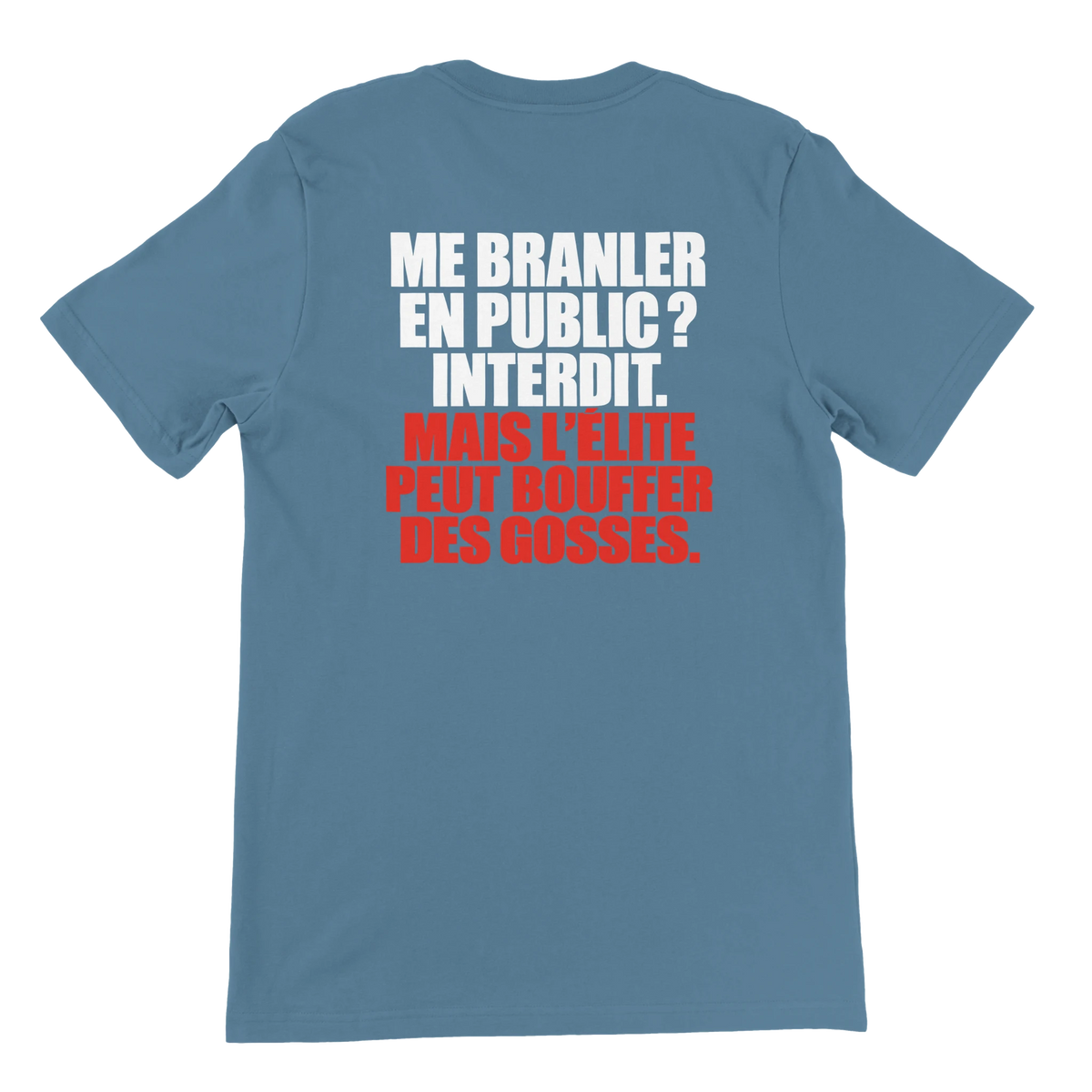 T-shirt « Me branler en public ? Interdit. » bleu acier, dos