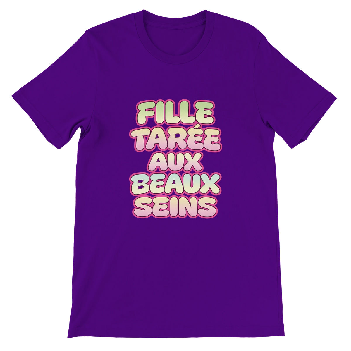 T-shirt « Fille tarée aux beaux seins » violet, devant