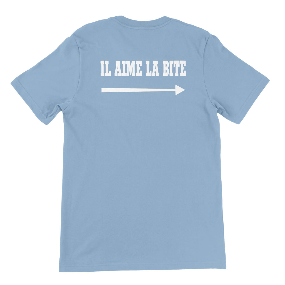 T-shirt « Il aime la bite » bleu ciel, dos