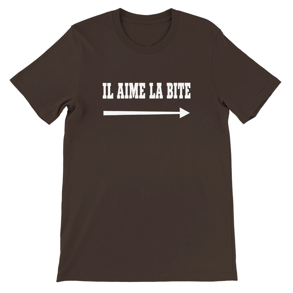 T-shirt « Il aime la bite » marron, devant