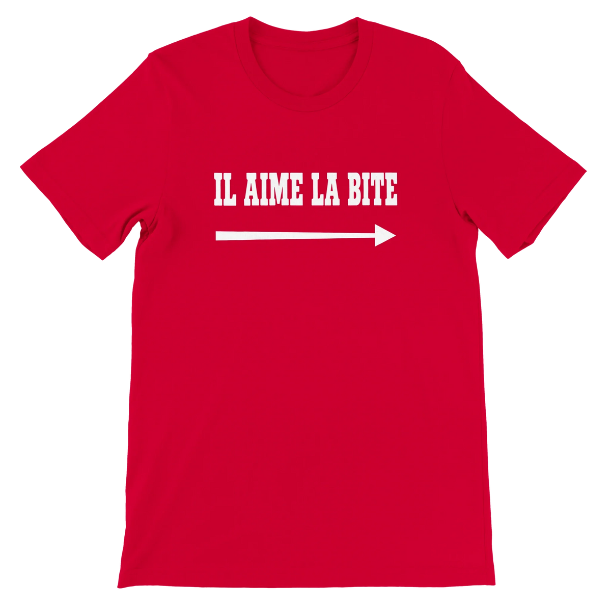 T-shirt « Il aime la bite » rouge, devant