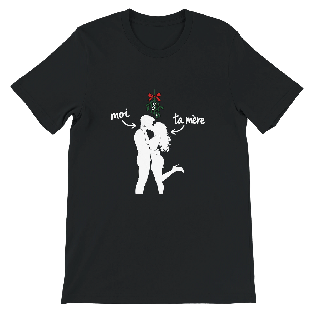 T-shirt « Moi et ta mère sous le gui » noir, devant