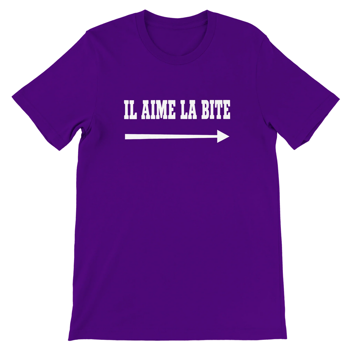 T-shirt « Il aime la bite » violet, devant