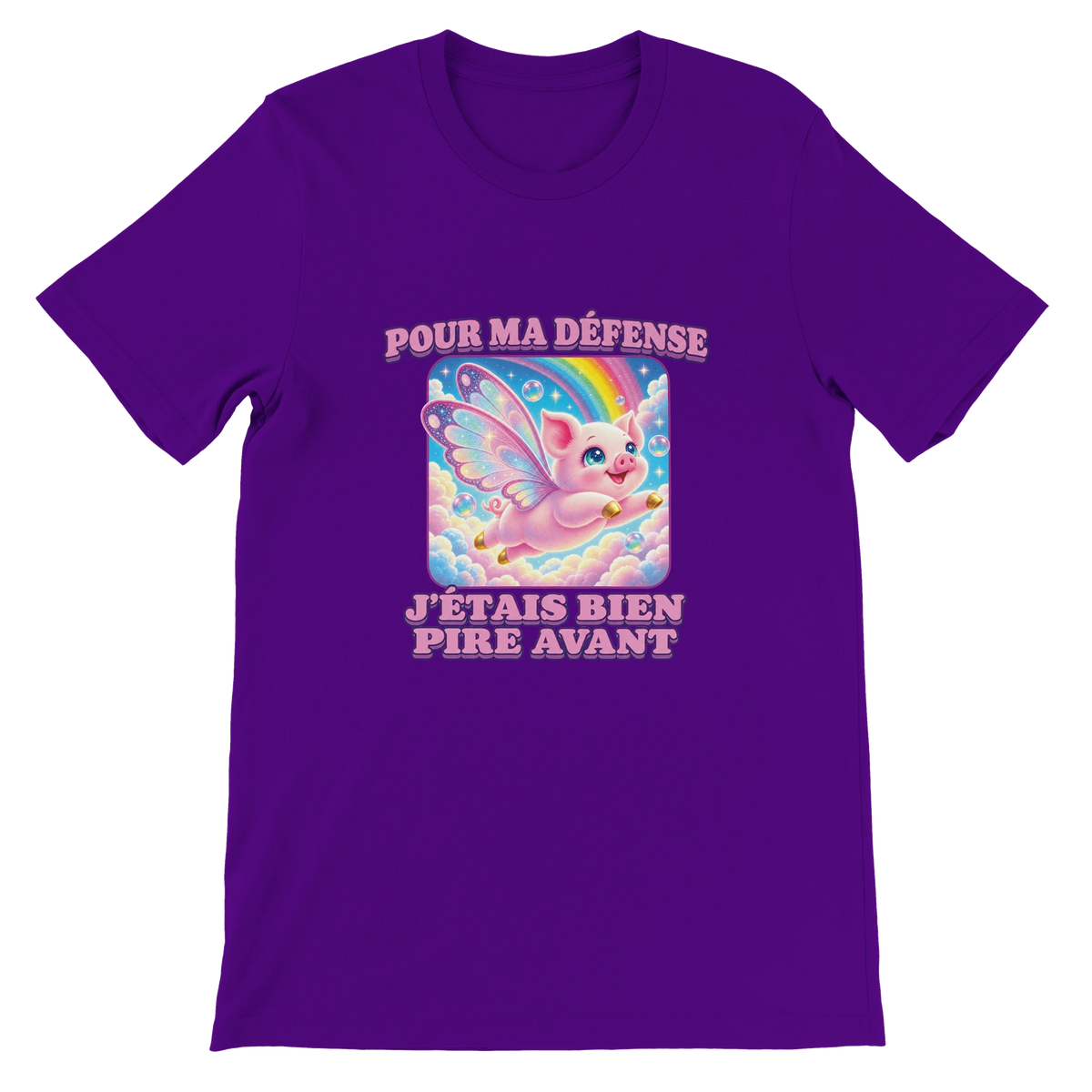 T-shirt « Pour ma défense, j’étais bien pire avant » violet, devant