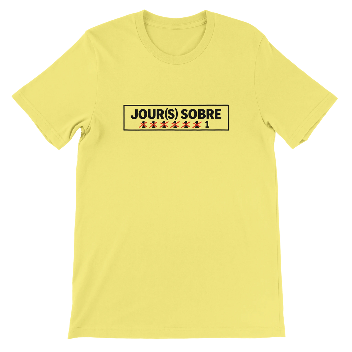 T-shirt « Jour(s) sobre » jaune, devant