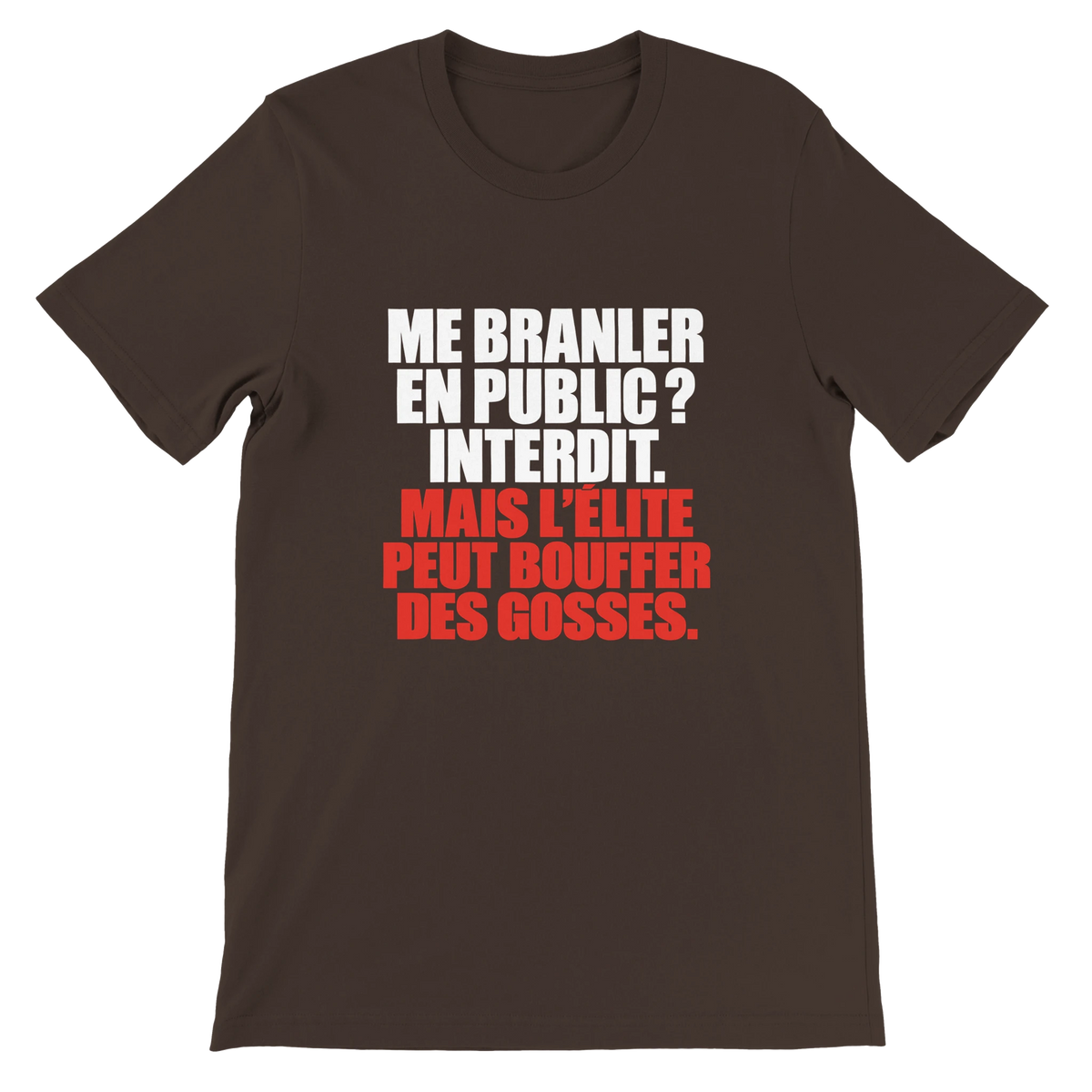 T-shirt « Me branler en public ? Interdit. » marron, devant