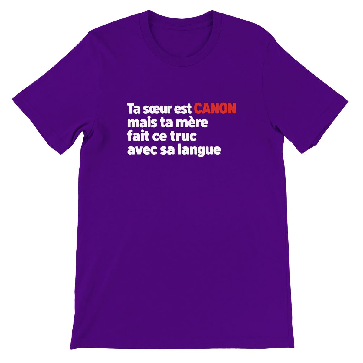 T-shirt « Ta sœur est canon » violet, devant
