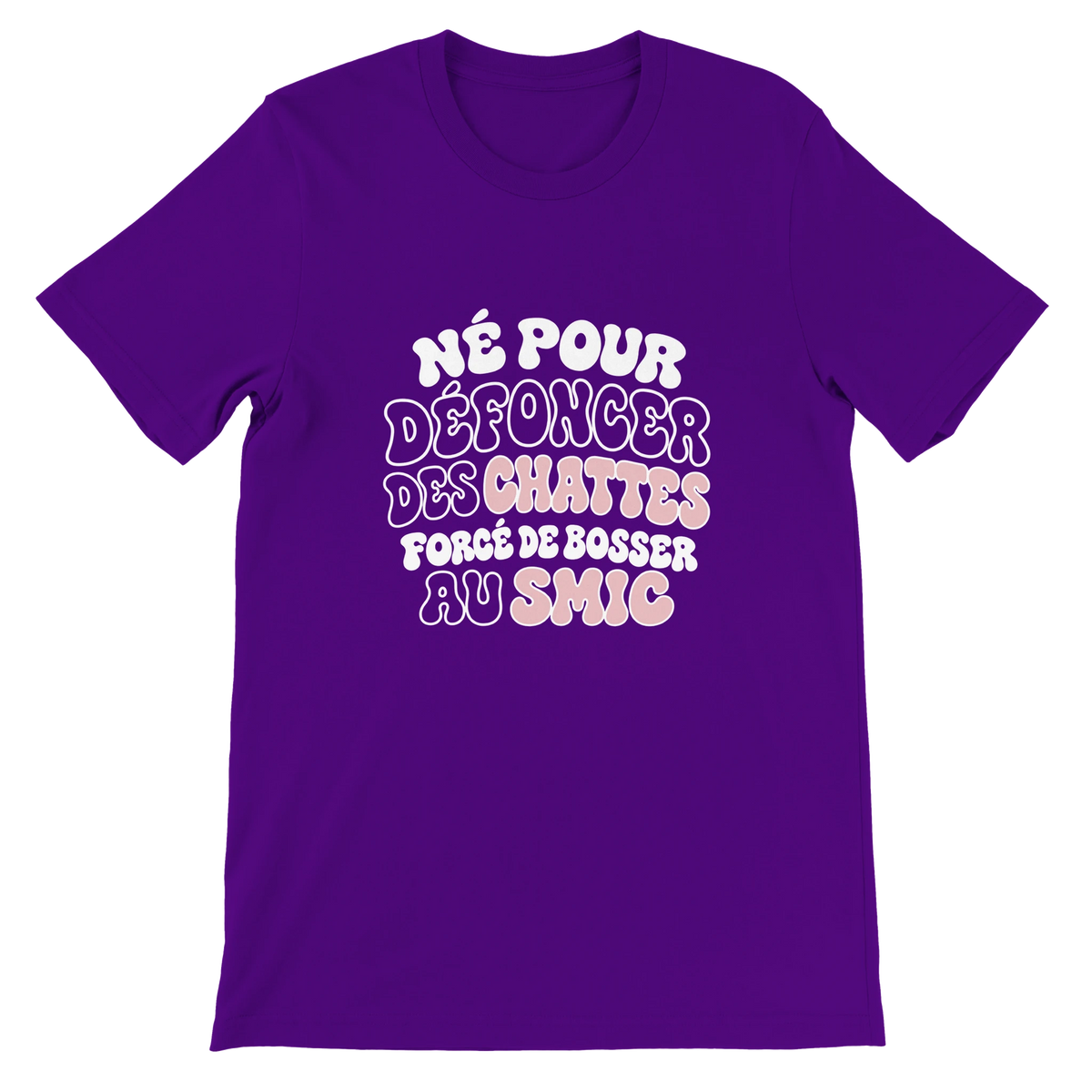 T-shirt « Né pour défoncer des chattes » violet, devant
