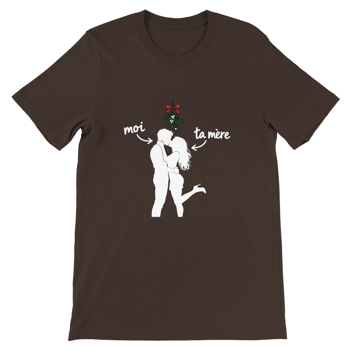 T-shirt « Moi et ta mère sous le gui » marron, devant