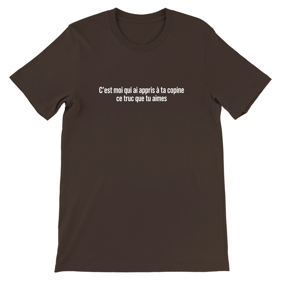 T-shirt « C’est moi qui ai appris à ta copine » marron, devant