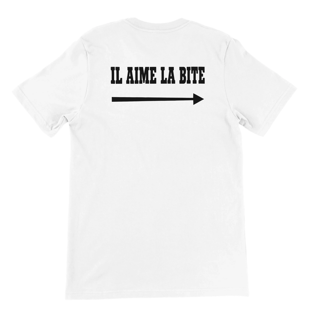 T-shirt « Il aime la bite » blanc, dos