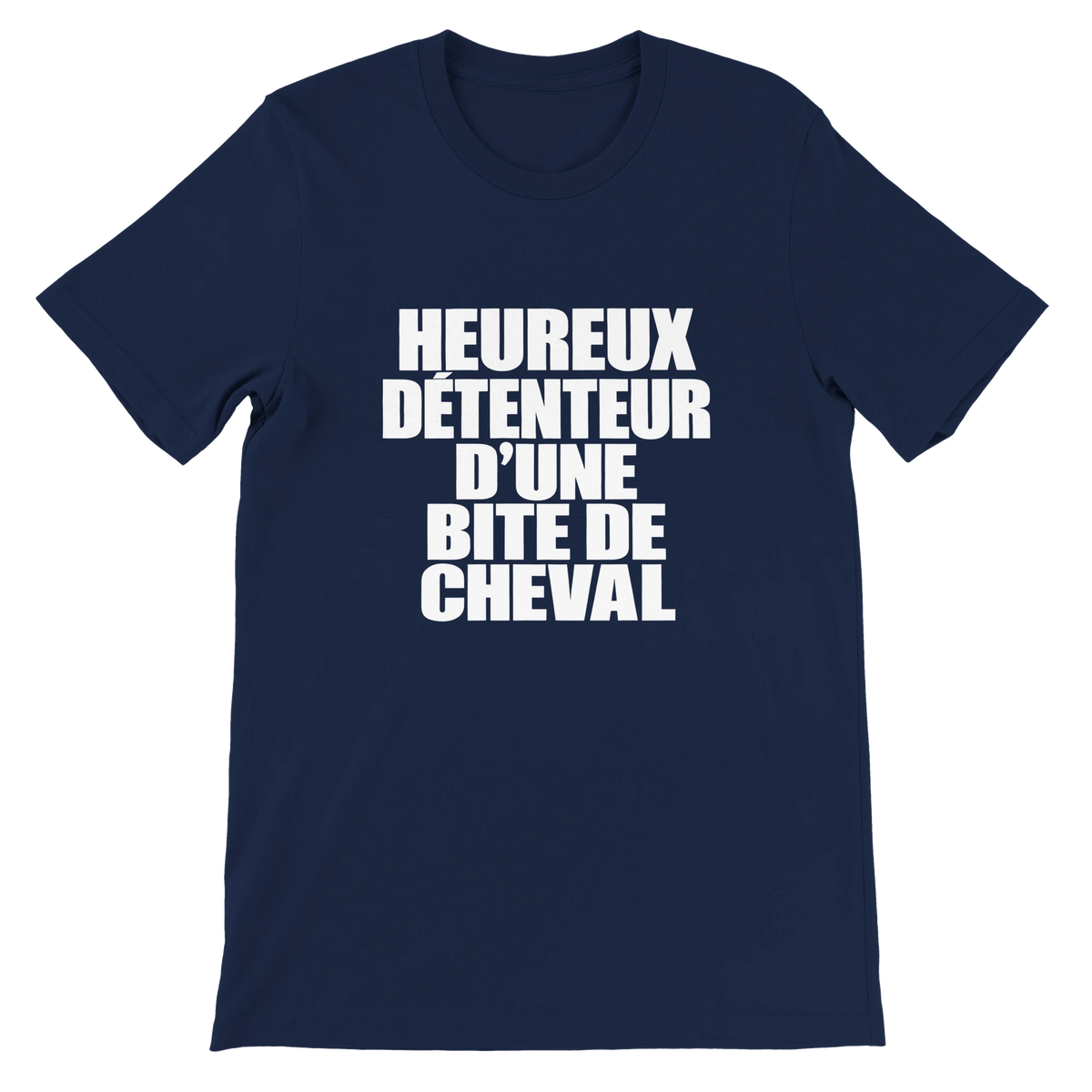 T-shirt « Heureux détenteur d’une bite de cheval » bleu marine, devant