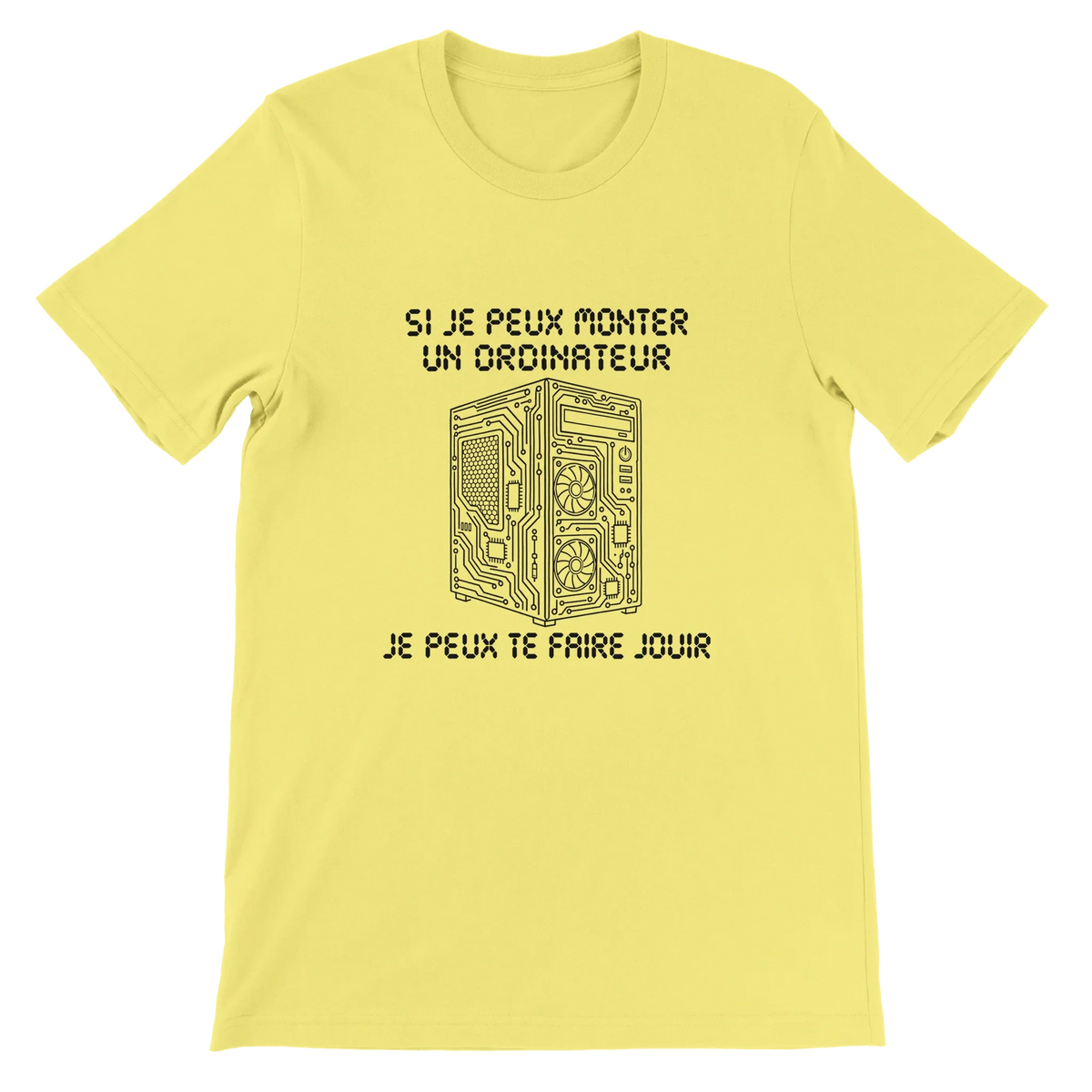 T-shirt « Si je peux monter un ordinateur » jaune, devant