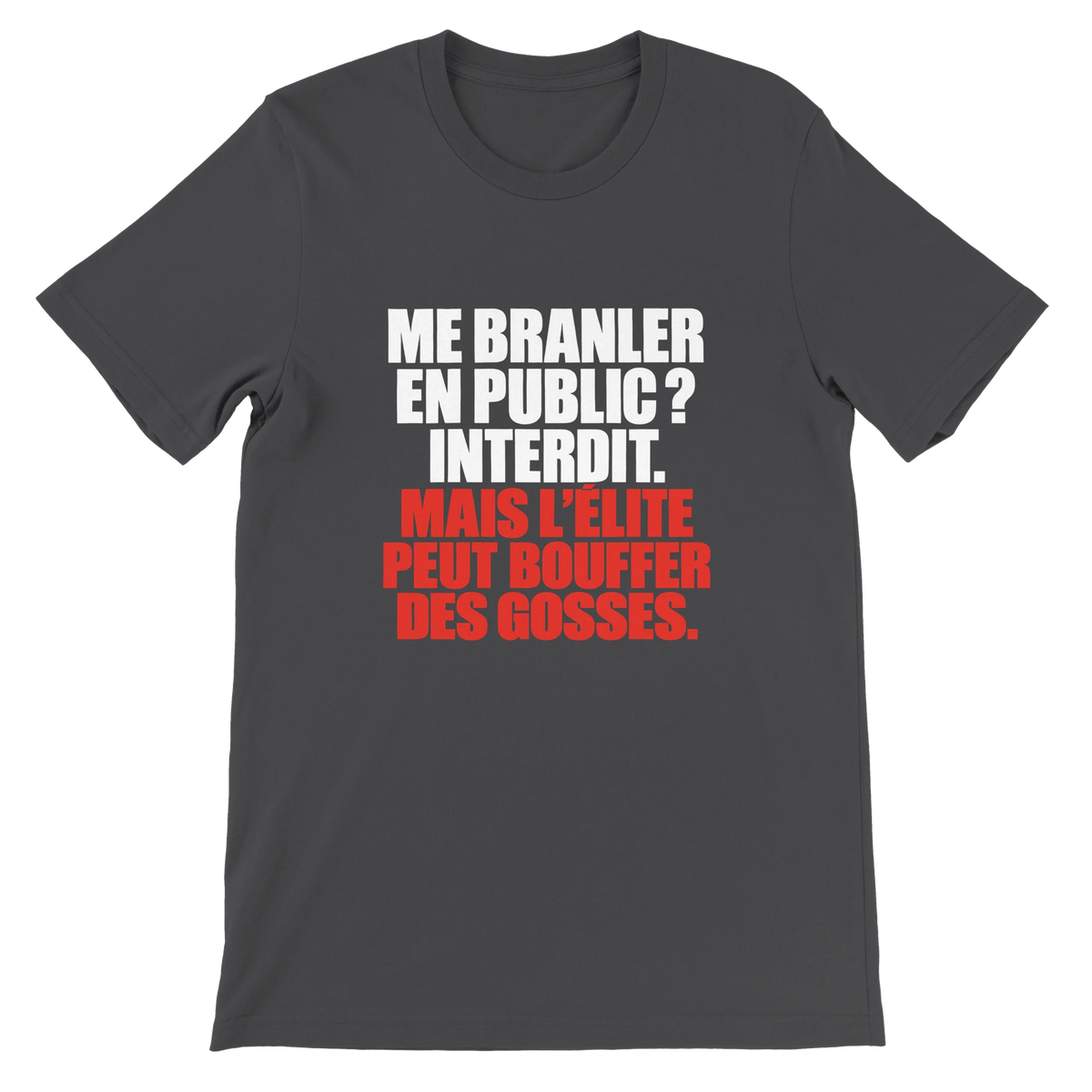T-shirt « Me branler en public ? Interdit. » gris foncé, devant