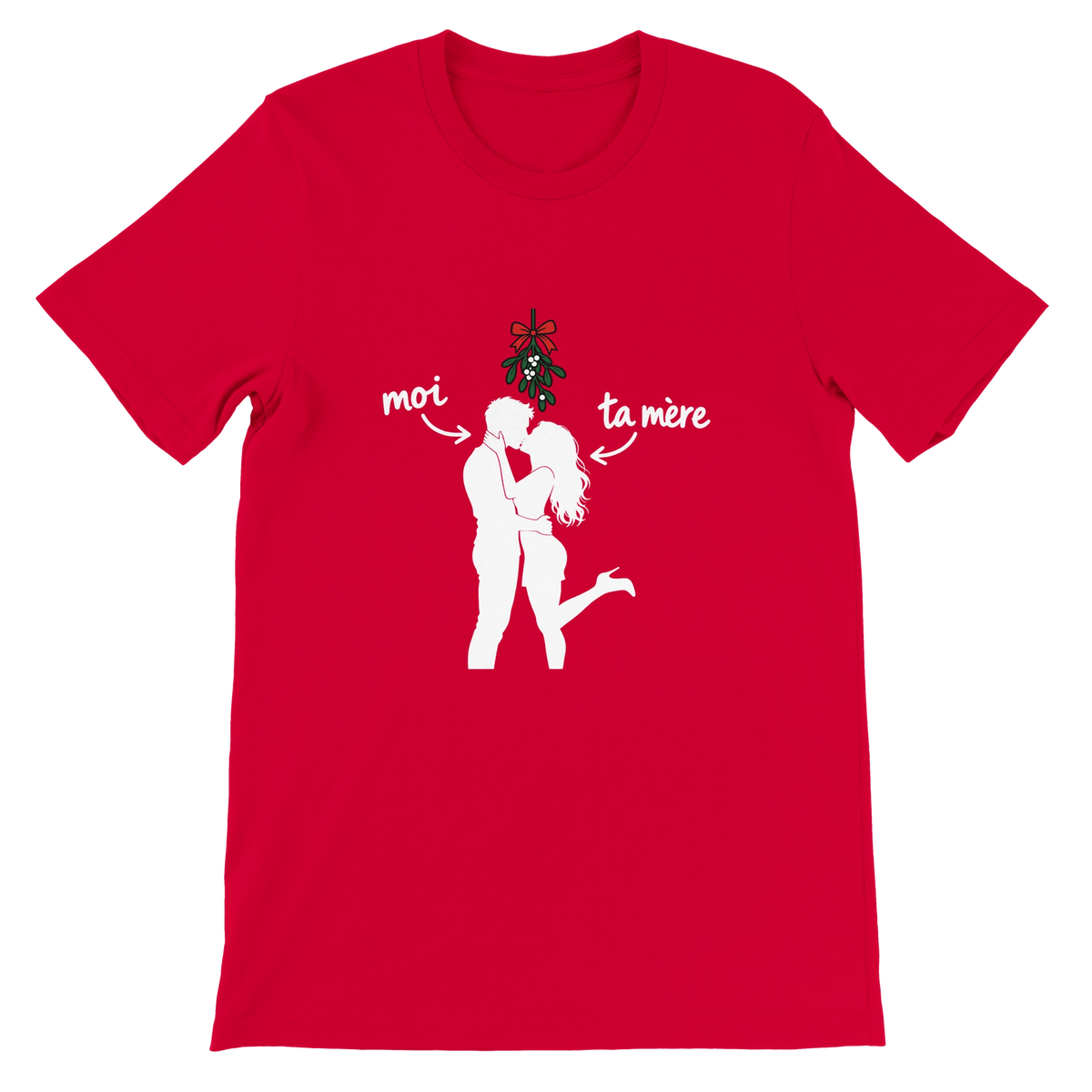 T-shirt « Moi et ta mère sous le gui » rouge, devant