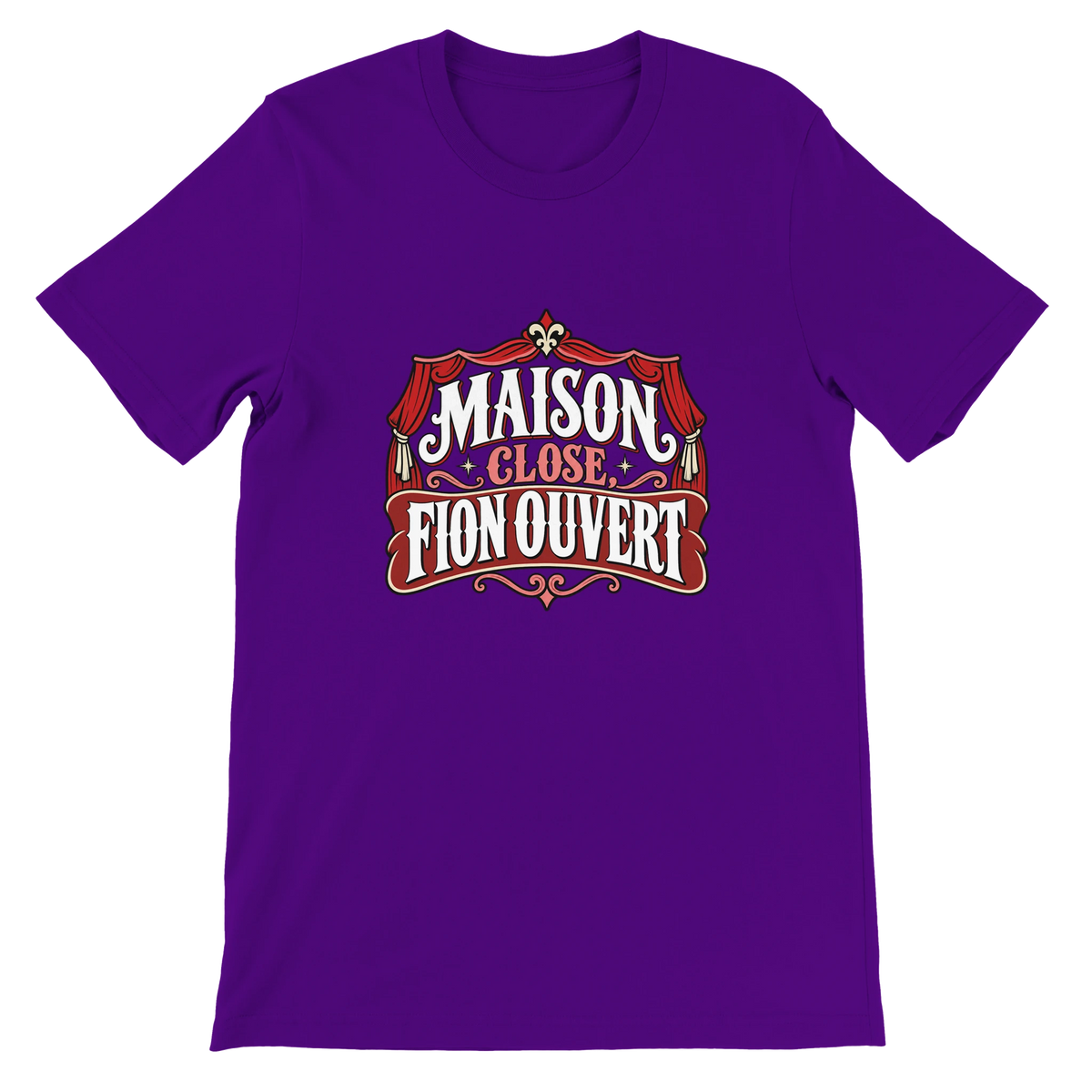 T-shirt « Maison close, fion ouvert » violet, devant