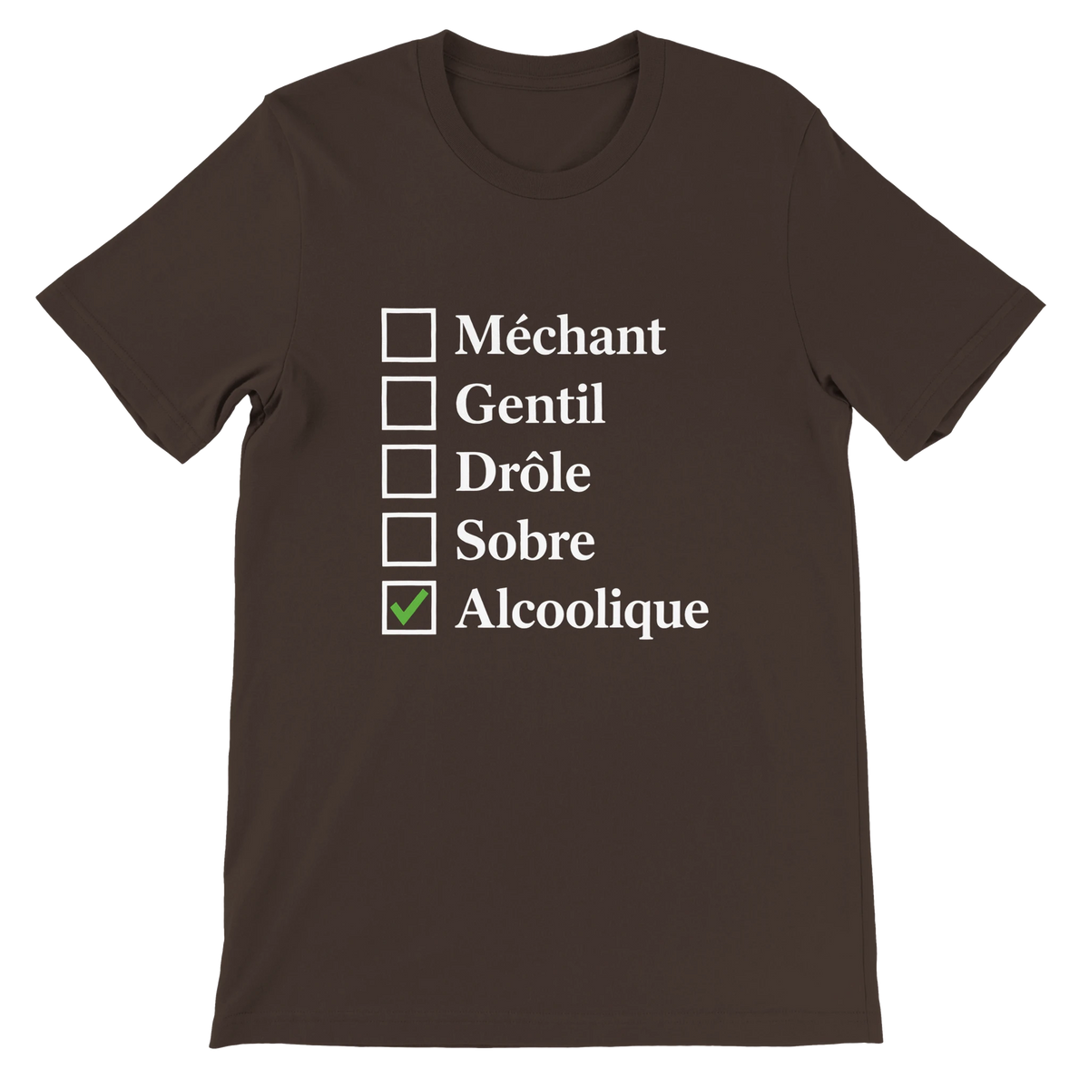 T-shirt « Case cochée : alcoolique » marron, devant