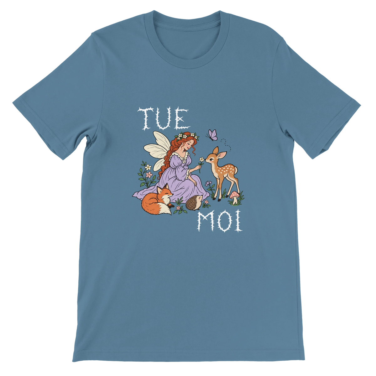 T-shirt « Tue-moi » bleu acier, devant