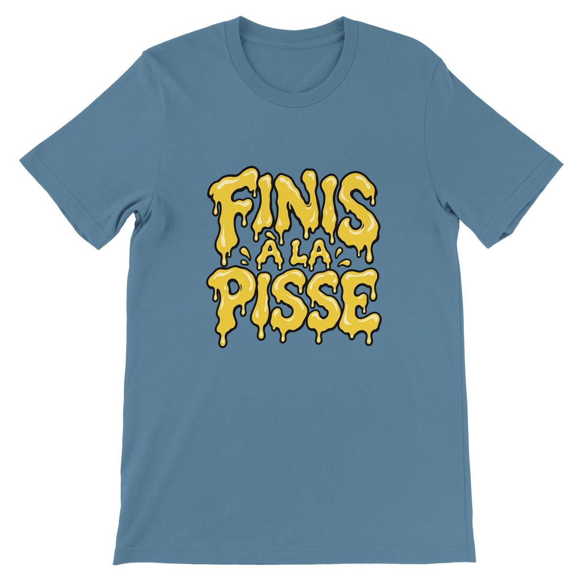 T-shirt « Finis à la pisse » bleu acier, devant