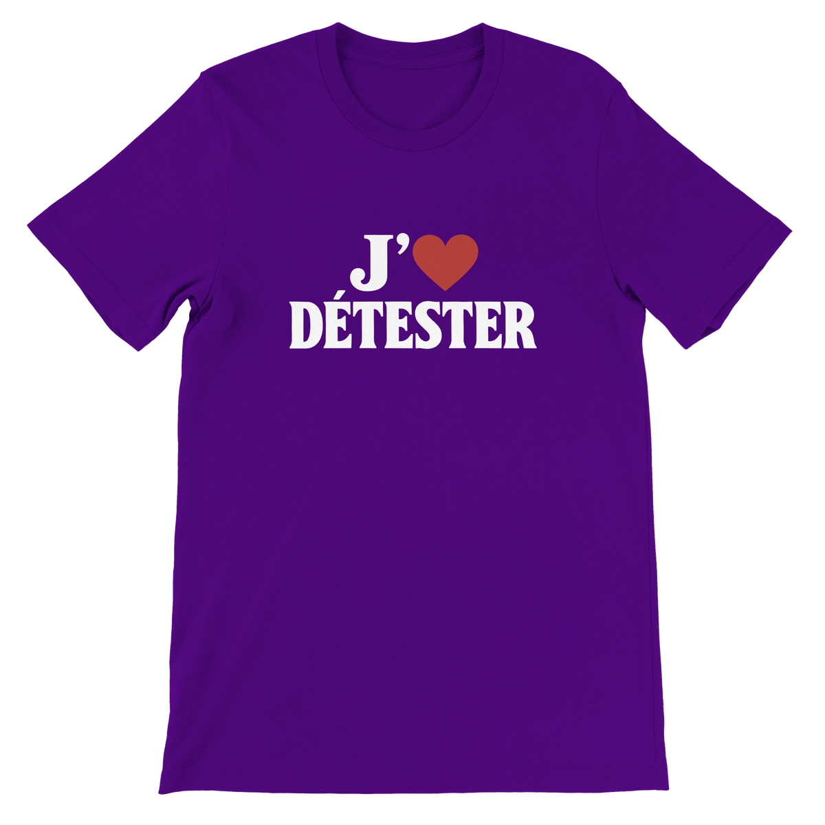 T-shirt « J’aime détester » violet, devant