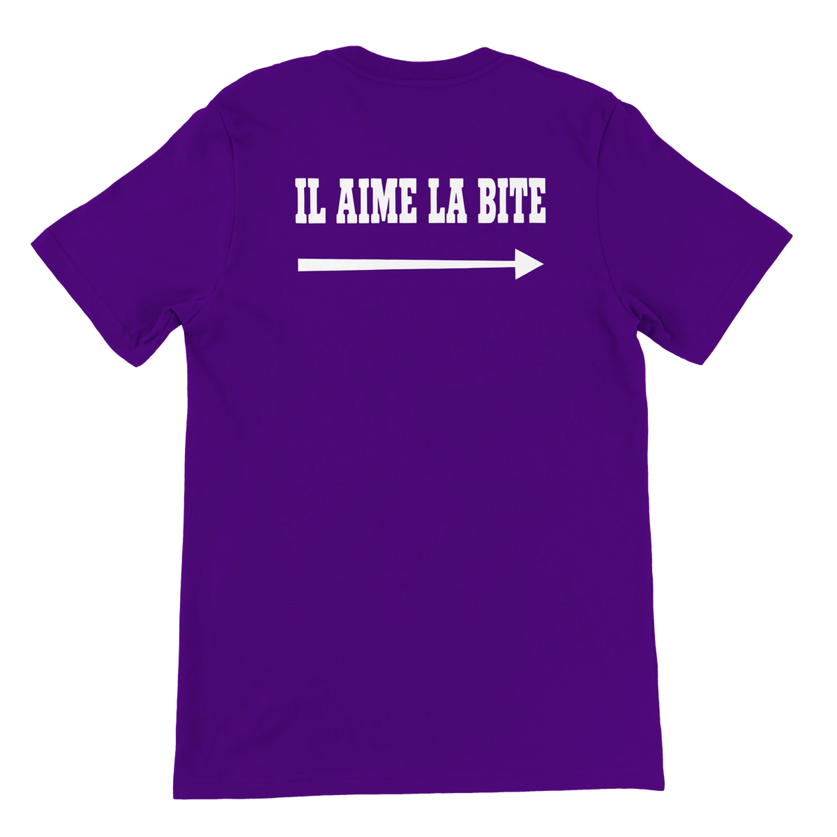 T-shirt « Il aime la bite » violet, dos