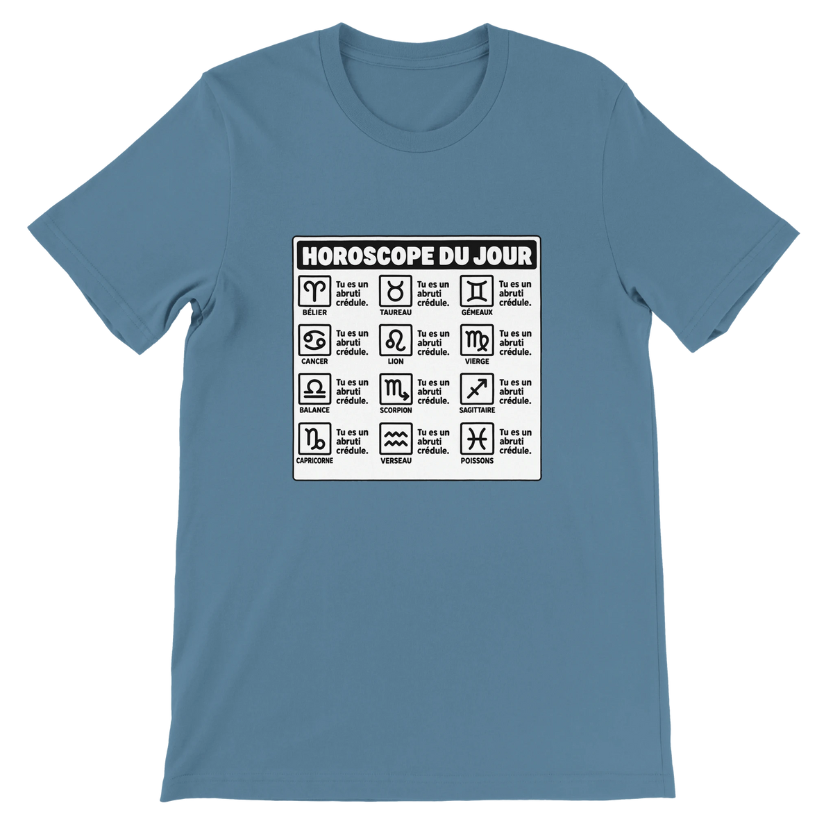 T-shirt « Horoscope du jour » bleu acier, devant