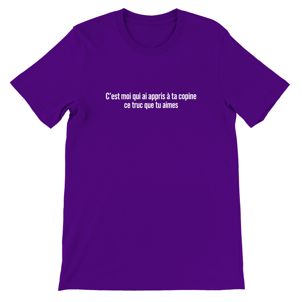 T-shirt « C’est moi qui ai appris à ta copine » violet, devant