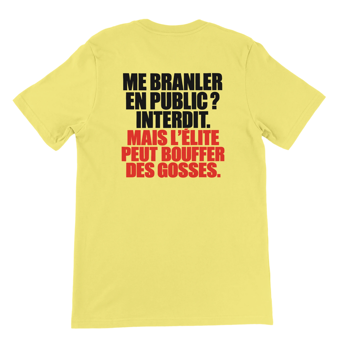 T-shirt « Me branler en public ? Interdit. » jaune, dos