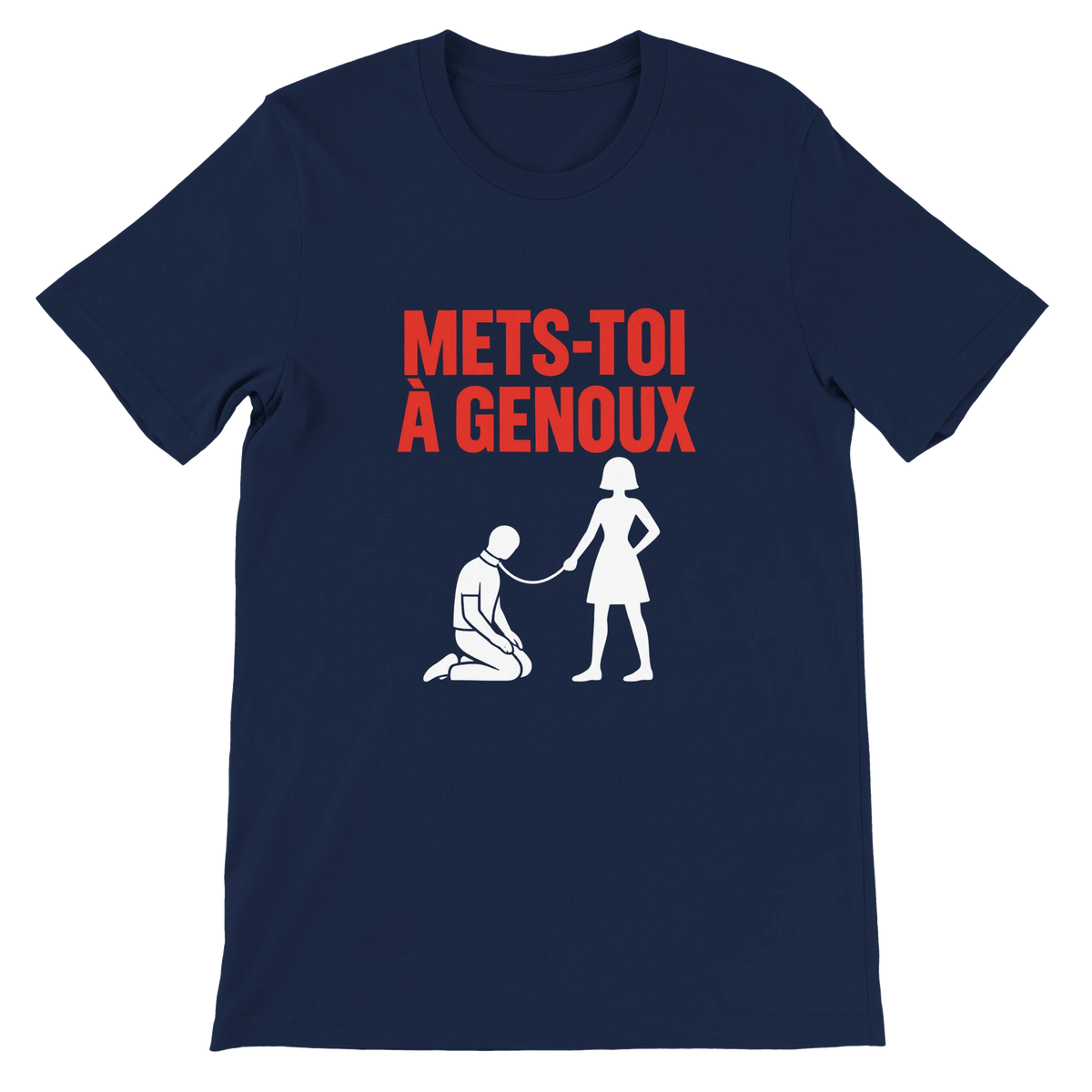 T-shirt « Mets-toi à genoux » bleu marine, devant