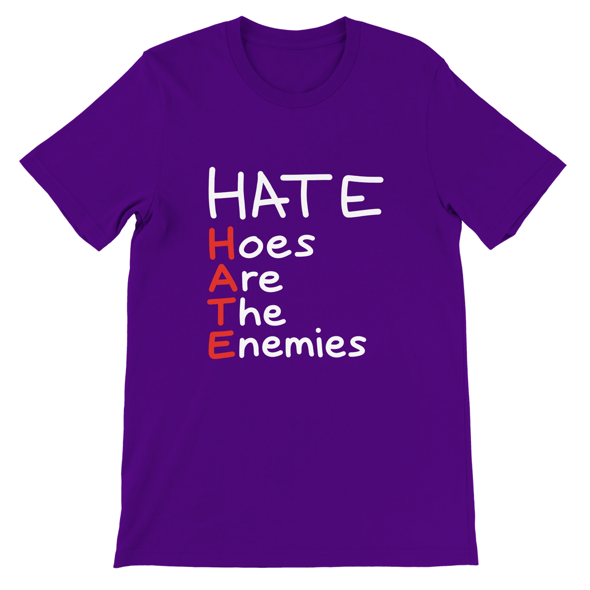T-shirt « HATE (Hoes Are The Enemies) » violet, devant