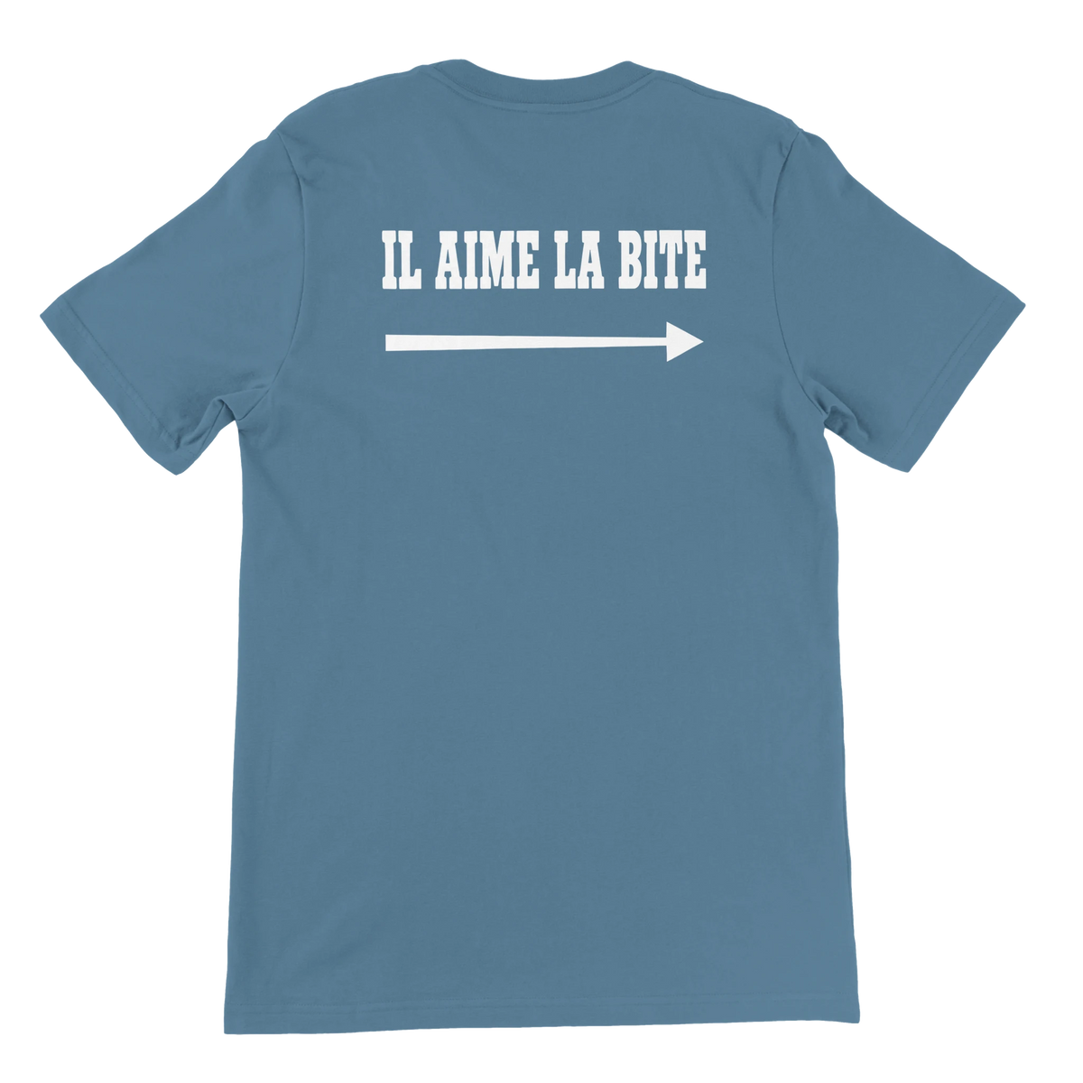 T-shirt « Il aime la bite » bleu acier, dos