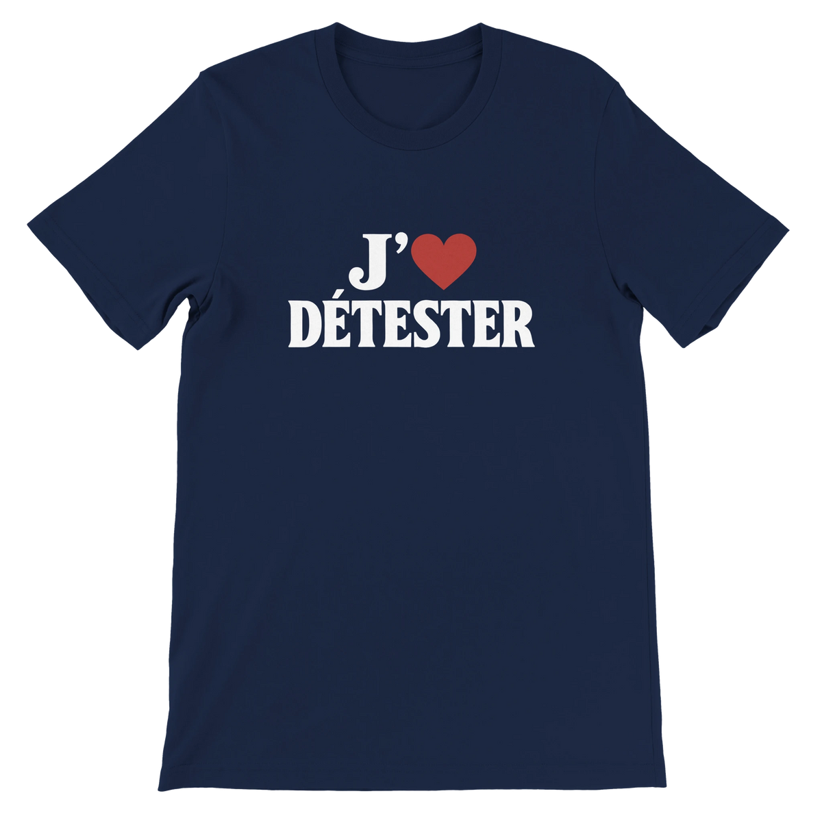 T-shirt « J’aime détester » bleu marine, devant