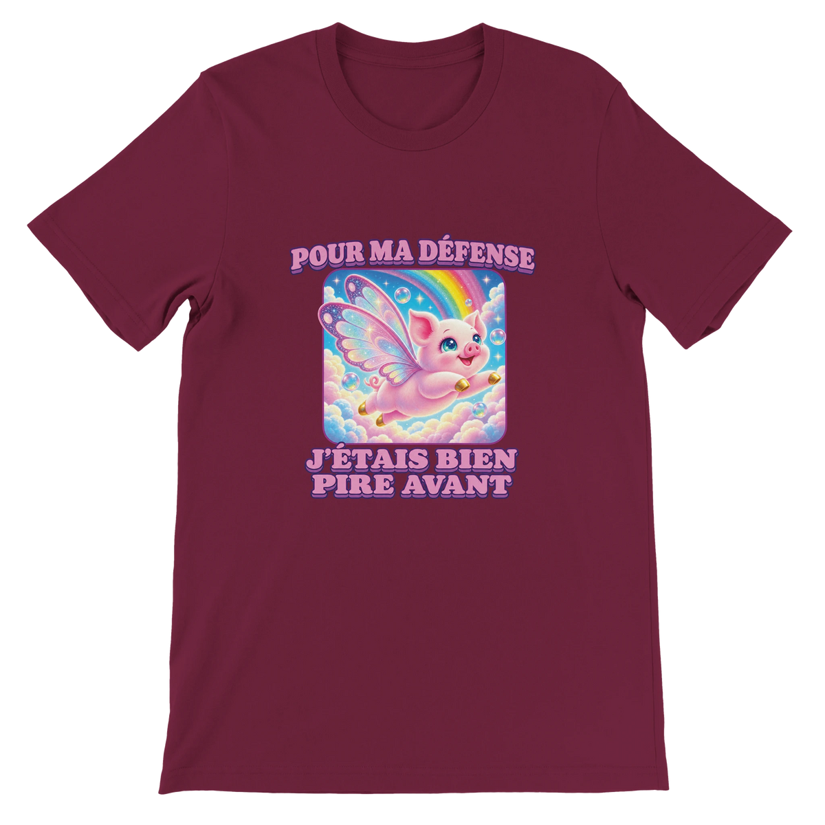 T-shirt « Pour ma défense, j’étais bien pire avant » bordeaux, devant