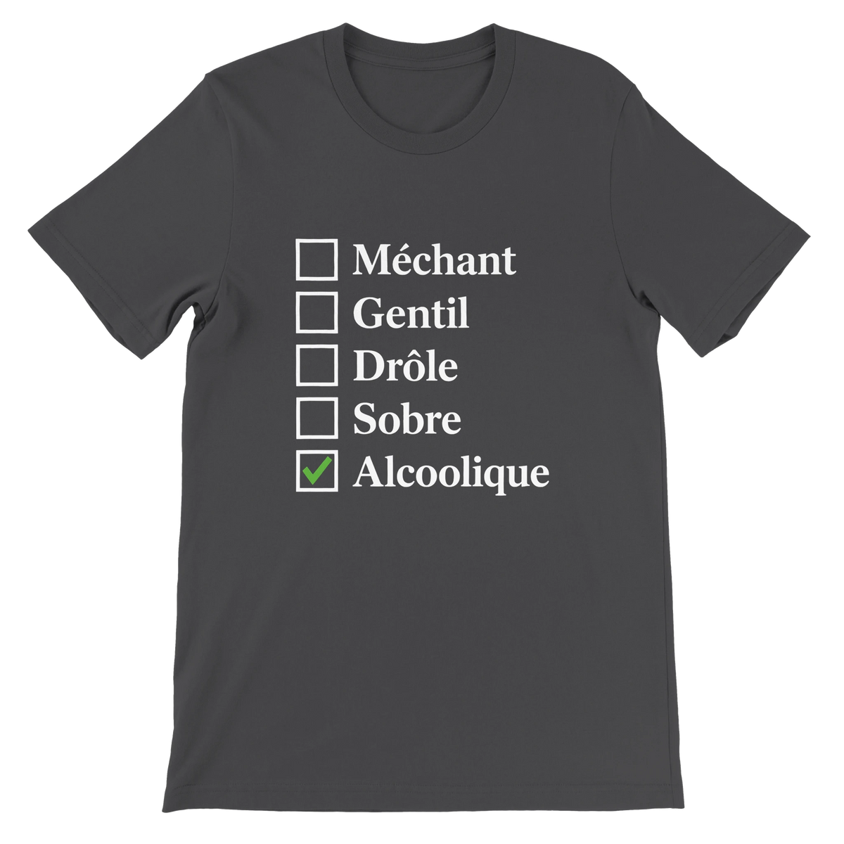 T-shirt « Case cochée : alcoolique » gris foncé, devant