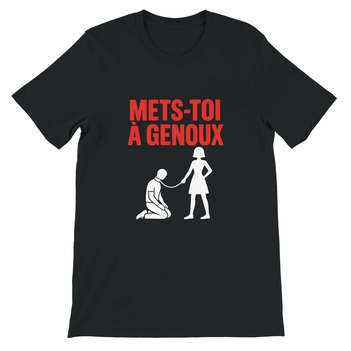 T-shirt « Mets-toi à genoux » noir, devant