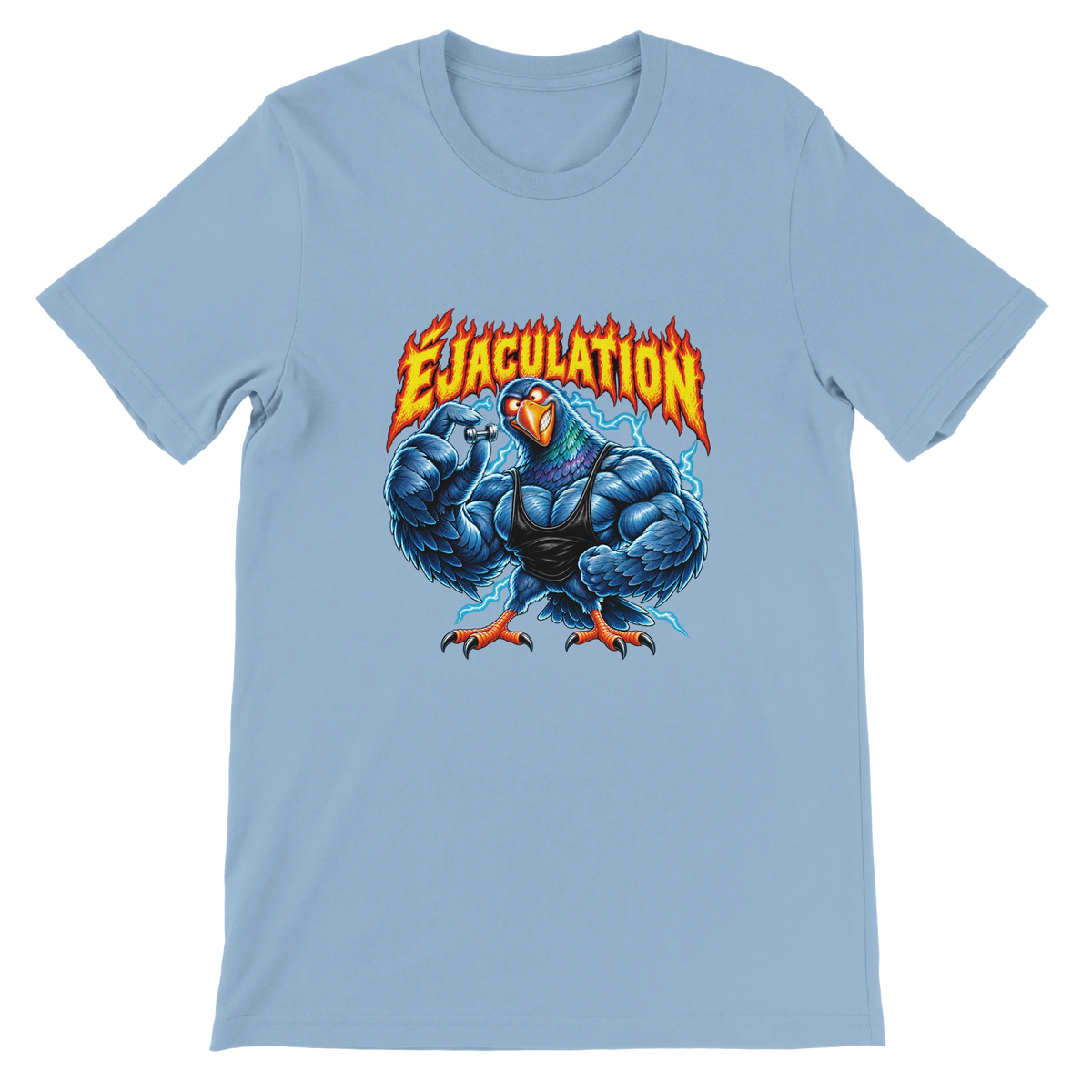 T-shirt « Éjaculation » bleu ciel, devant