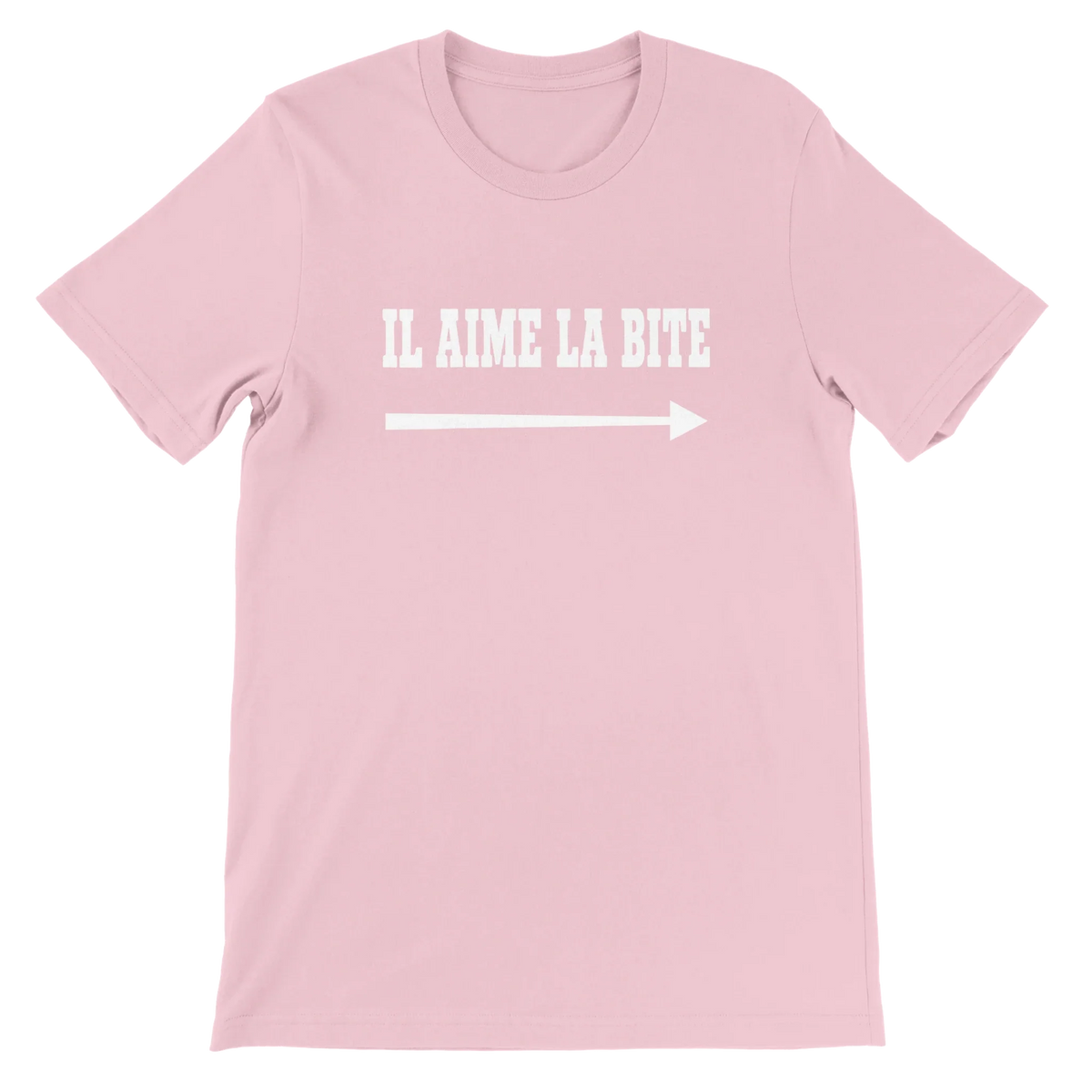 T-shirt « Il aime la bite » rose, devant