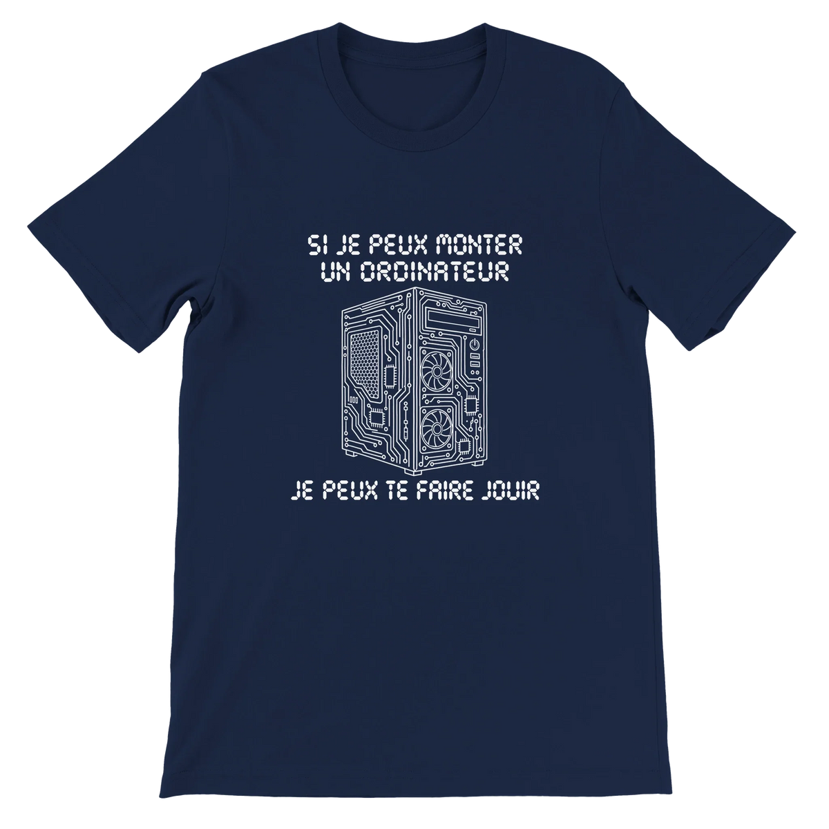 T-shirt « Si je peux monter un ordinateur » bleu marine, devant