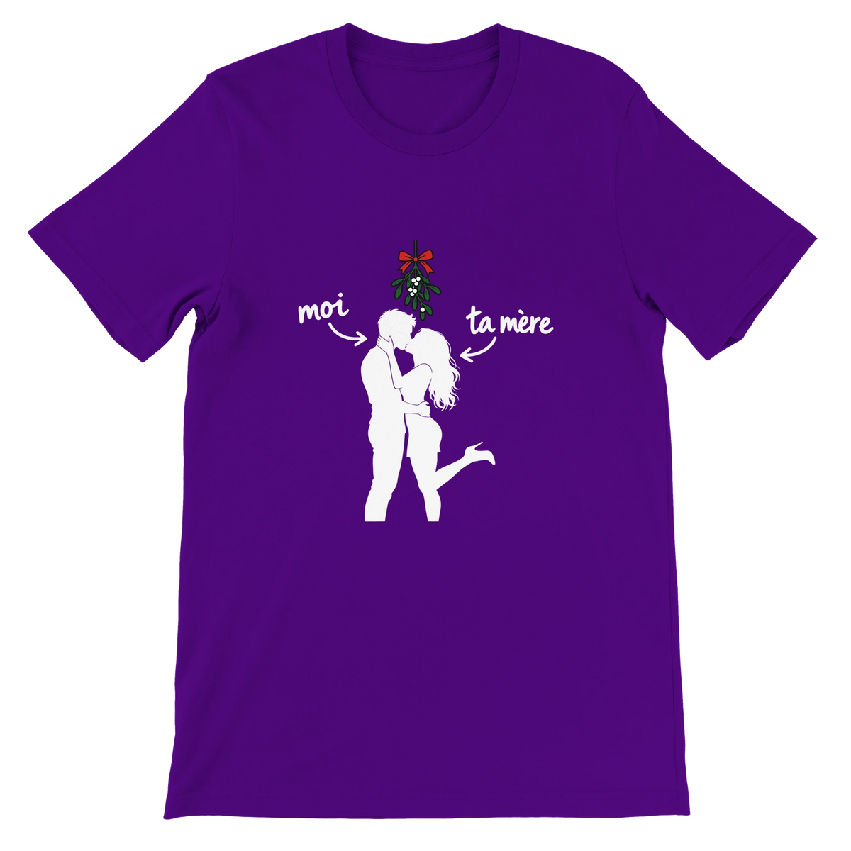 T-shirt « Moi et ta mère sous le gui » violet, devant